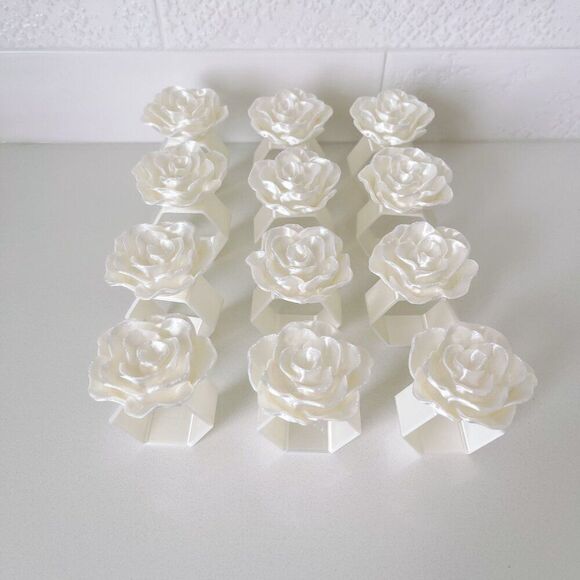 Elegant Rose Napkin Rings – White Satin - Handmade - Wedding Party Event Planner - Picture 11 of 13